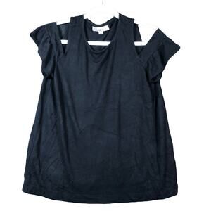 LOFT Womens Top Black Cold Short Sleeve Shoulder Rayon Blend Stretch M